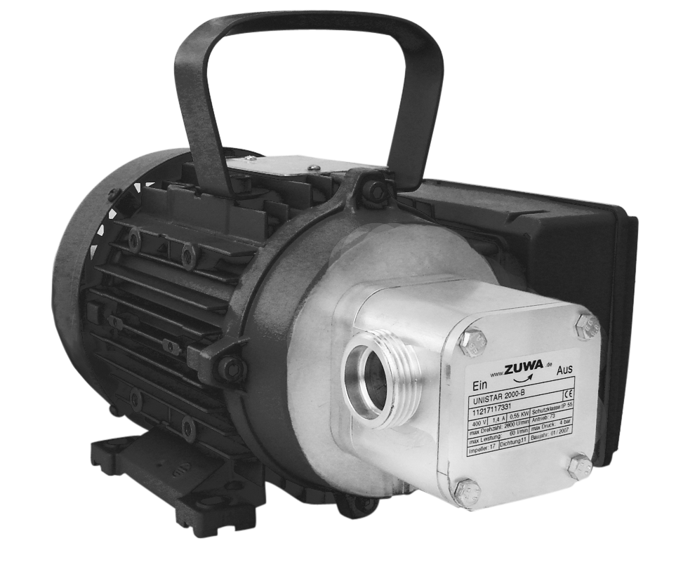 Impellerpumpe mit Motor, Kabel und Stecker